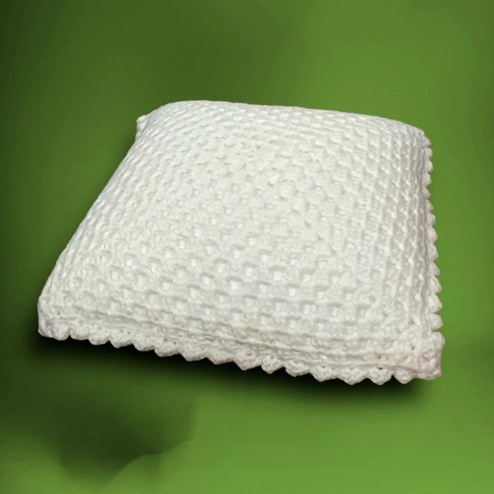 Handcrafted Crocheted White with Peach Roses Throw Pillow